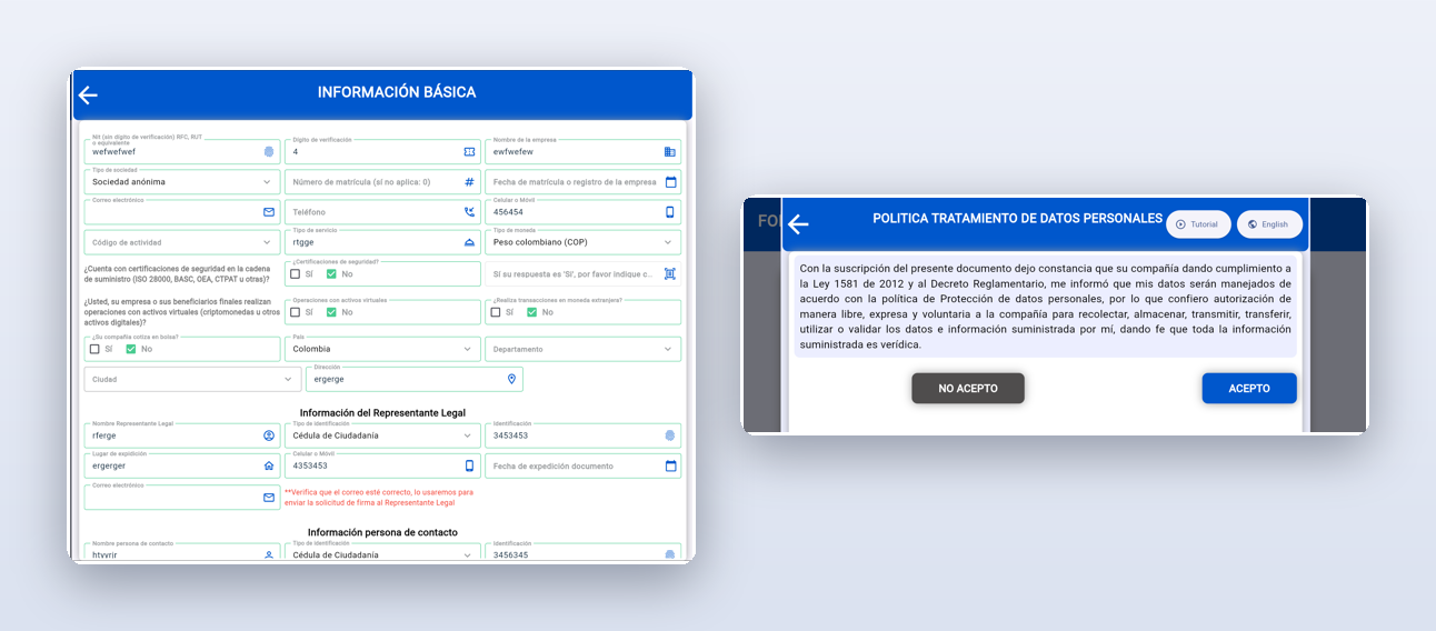 Información básica y política del formulario KYC