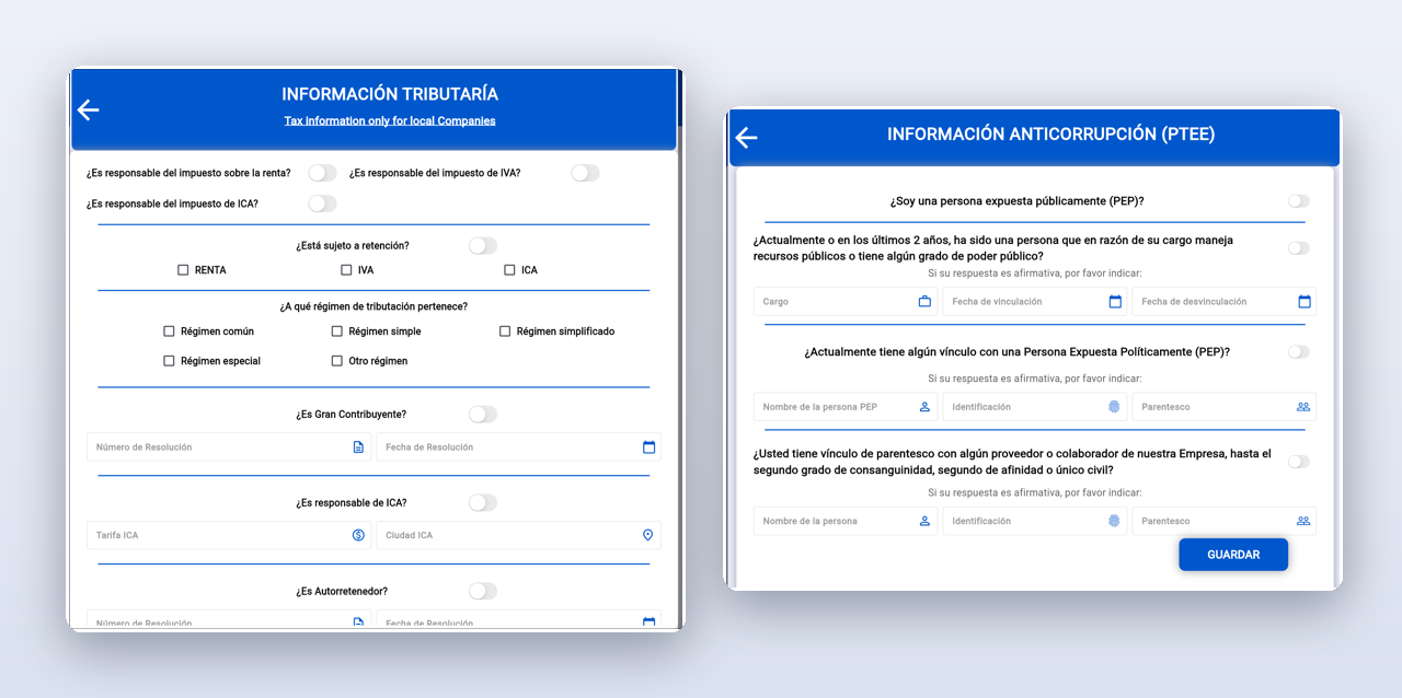 Información tributaria y anticorrupción del formulario KYC